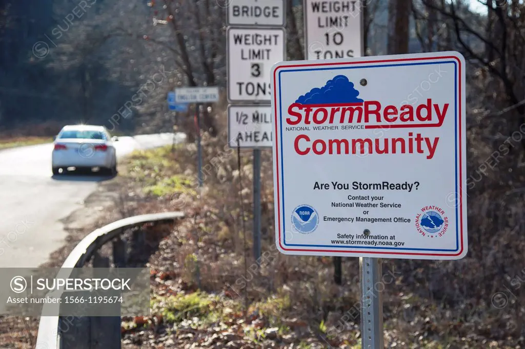 English Center, Pennsylvania - A sign announces that a rural community is ´storm ready ´ A storm ready community must meet certain preparedness guidel...