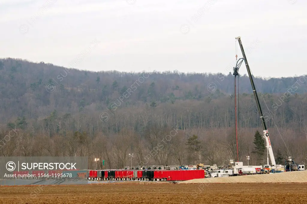 Williamsport, Pennsylvania - An natural gas well in the process of hydraulic fracturing fracking in rural Lycoming County