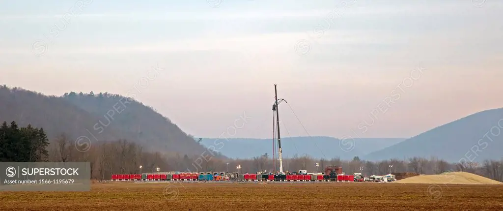 Williamsport, Pennsylvania - Hydraulic fracturing fracking at a natural gas well in rural Lycoming County