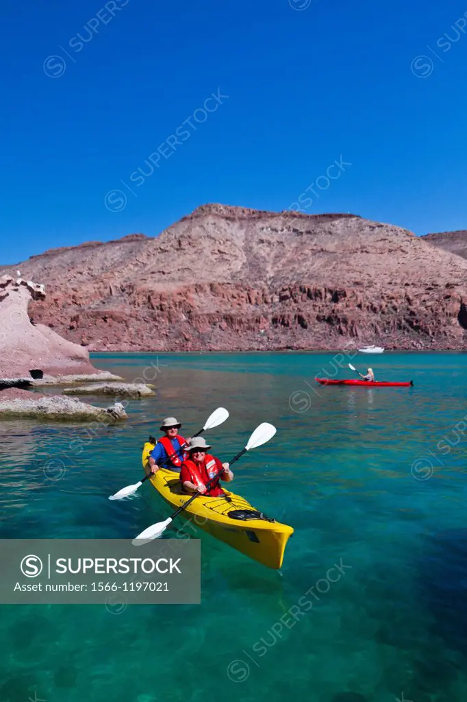 Lindblad Expedition guests kayaking at Isla Espiritu Santo in the lower Gulf of California Sea of Cortez, Baja California Sur, Mexico
