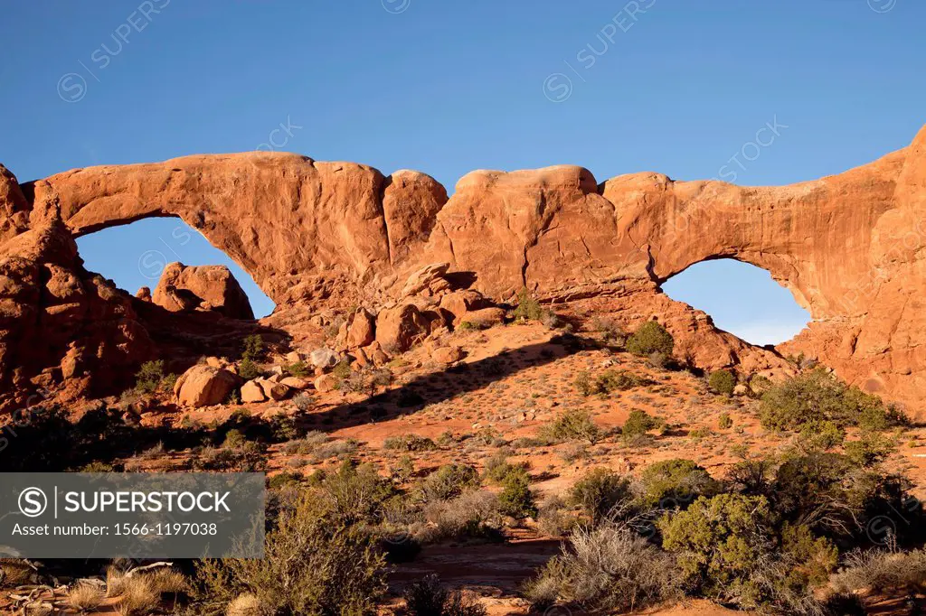 arches North and South Window at Arches National Park just outside of Moab, Utah, United States of America, USA