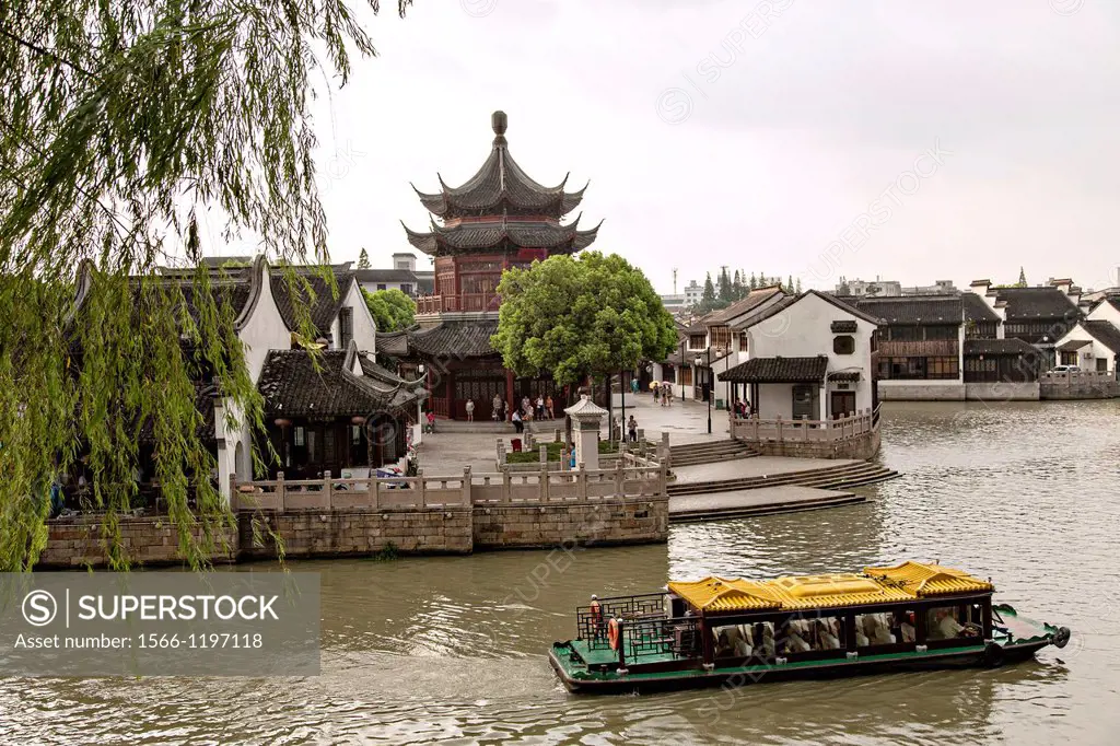 A tourist barge along the grand canal in the Shantang area in Suzhou, China