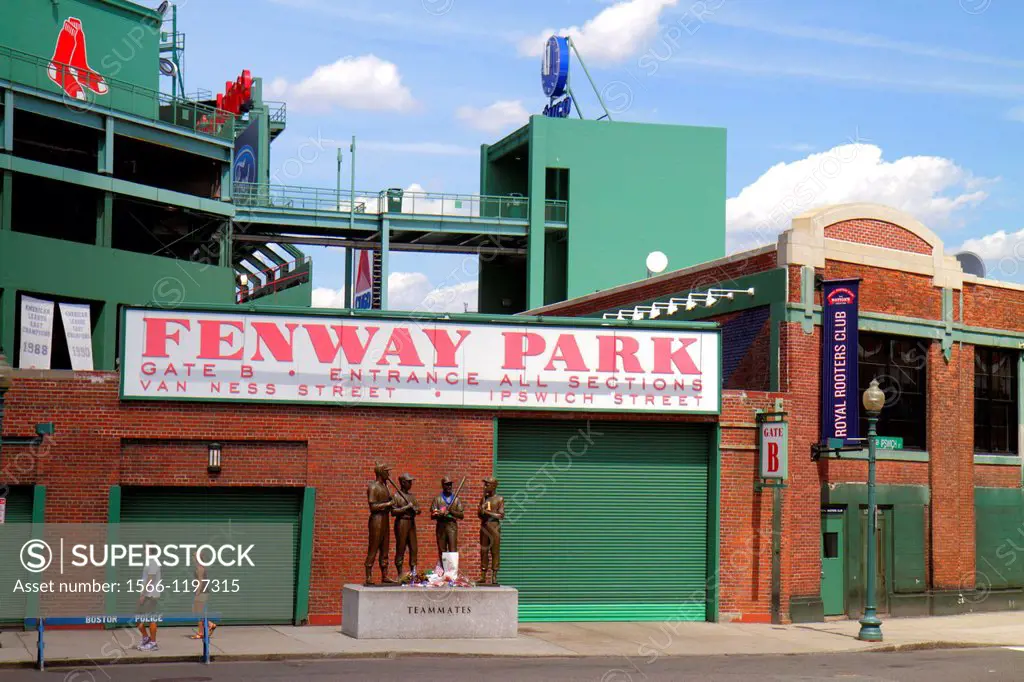 Massachusetts, Boston, Fenway Park, Major League Baseball stadium, Red Sox, statues,