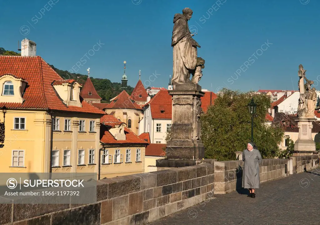 The historic Charles Bridge over the Vitava River in Prague, Czech Republic