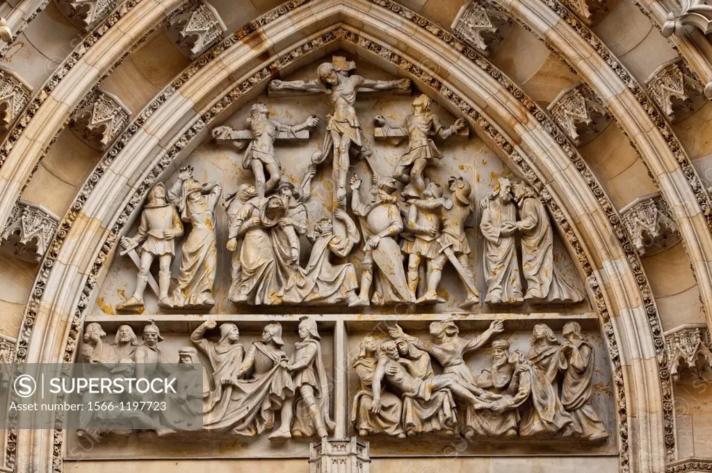 artwork detail on the St Vitus Cathedral at Prague Castle, Prague, Czech Republic