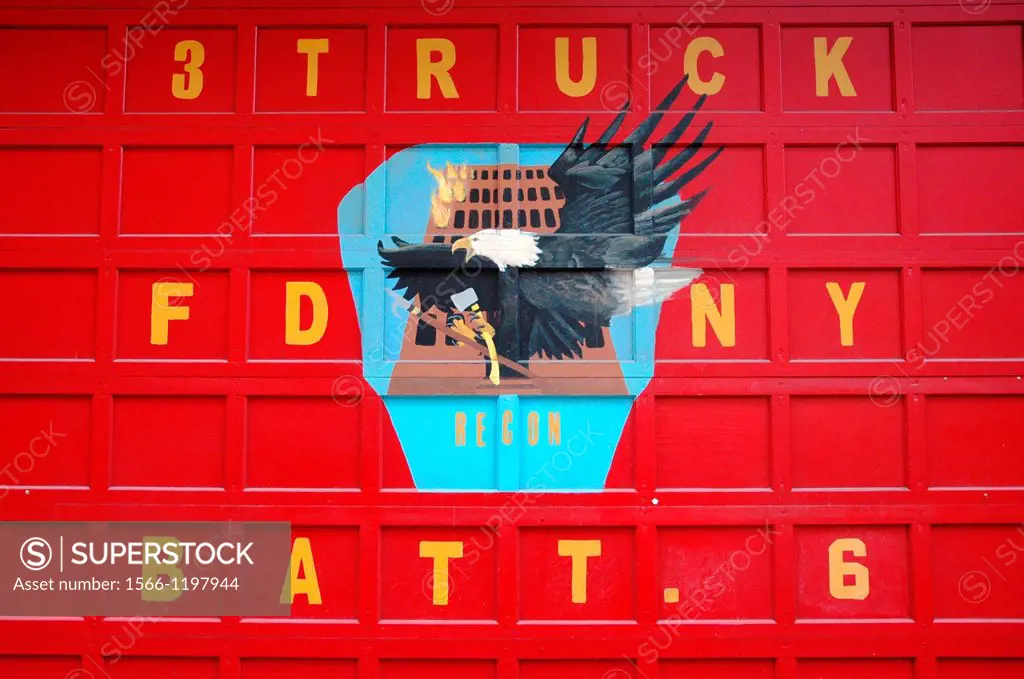 New York City, door of a firefighters station, Manhattan