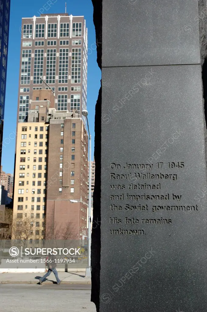 New York City, monument in memory of Swedish architect Raoul Wallenberg, United Nations Plaza, Midtown Manhattan