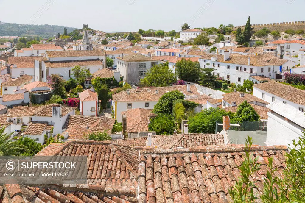 View of Obidos from the city wall, Castelo de Obidos, Obidos Castle, Obidos, Leiria District, Pinhal Litoral, Portugal.