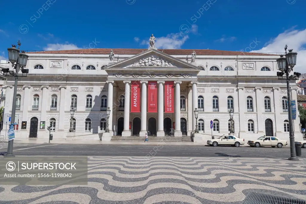 The National Theatre D Maria II, Teatro Nacional D Maria II, Rossio square, Pedro IV Square, Praca de D Pedro IV, Lisboa, Lisbon, Portugal.