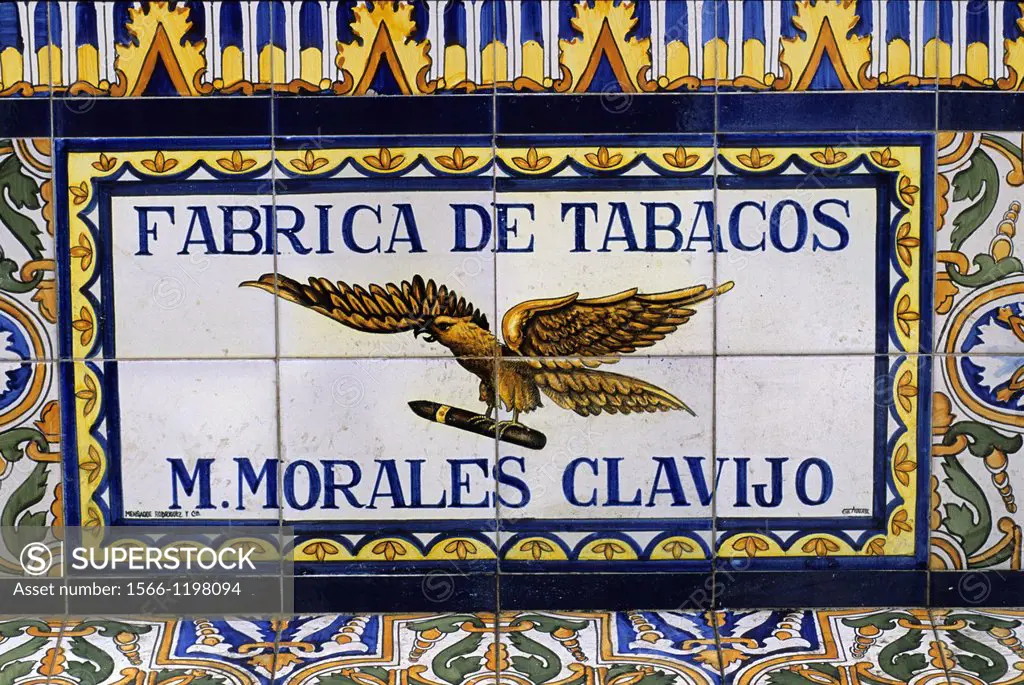 advertising ceramics adorning bench on the Plaza de los Patos at Santa Cruz, Tenerife, Canary Islands, Atlantic Ocean