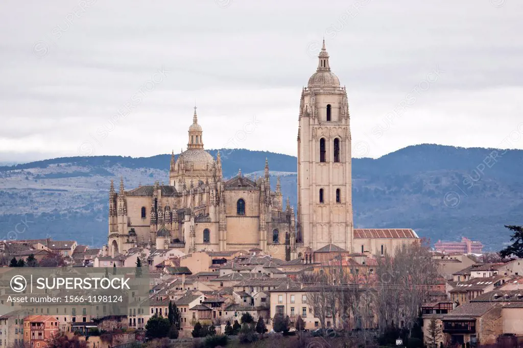 Cathedral of Santa María as seen from the Alcazar, Segovia, Castilla-Leon, Spain