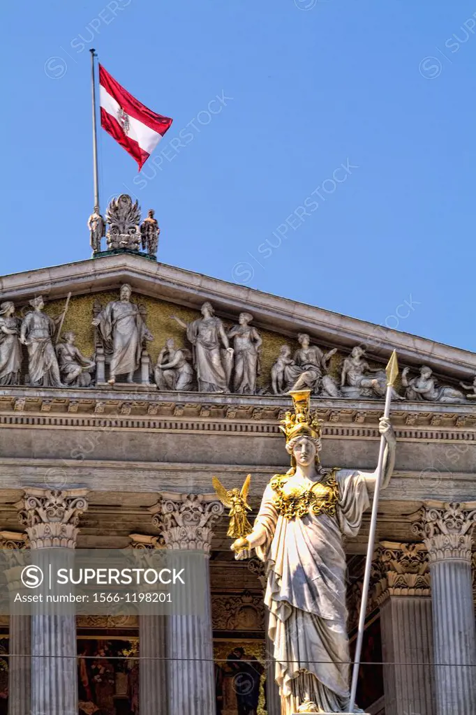 Parliament Building and flag in Vienna Austria