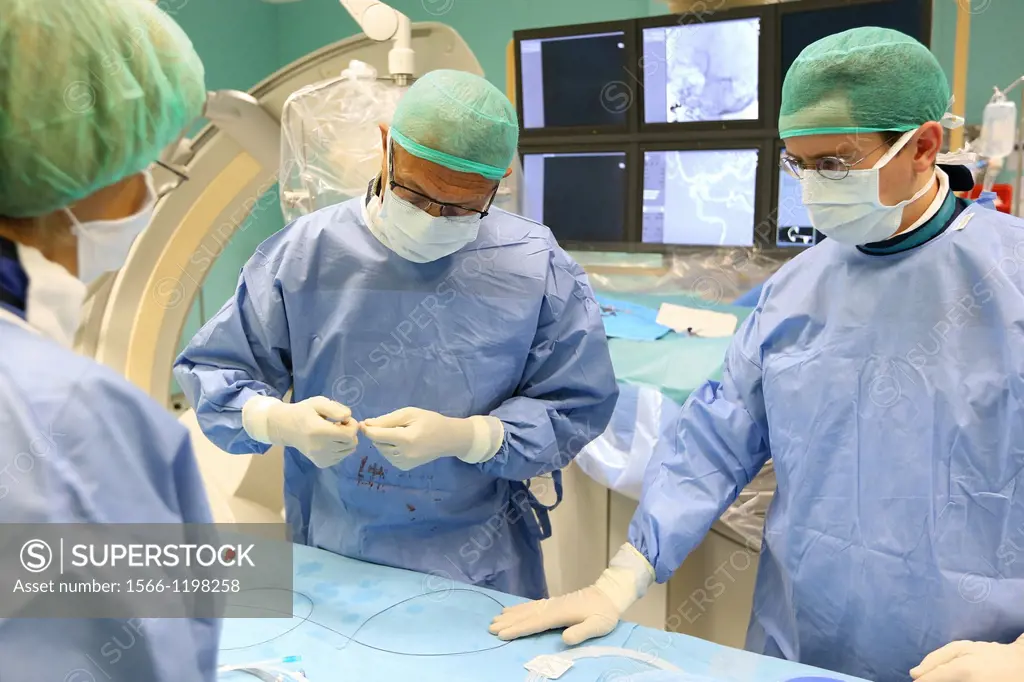 Surgery preparation, Planification, Interventional Neuroradiology, Operating Theatre, Radiology Department, Donostia Hospital, San Sebastian, Donostia...