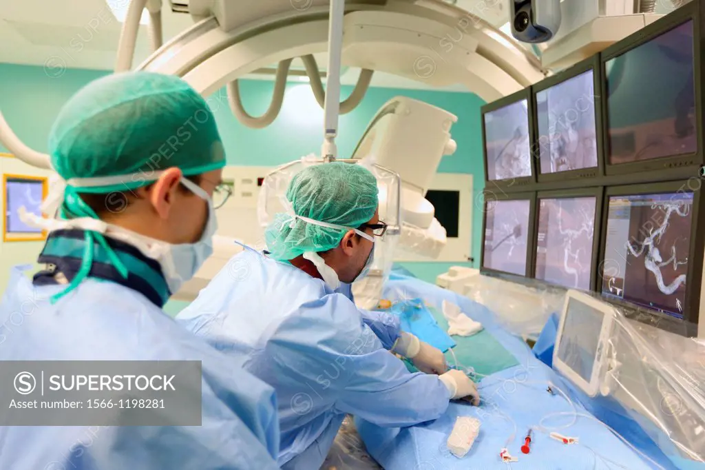 Cerebral aneurysm embolization, Willis polygone Angiography, Interventional Neuroradiology, Radiology Department, Donostia Hospital, San Sebastian, Do...