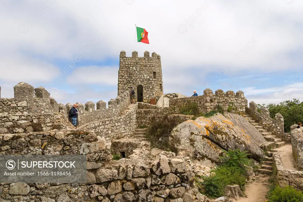 The Moorish Castle, Castle of the Moors, Castelo dos Mouros, Sintra Cascais Natural Park, Grande Lisboa, Lisbon Region, Portugal.