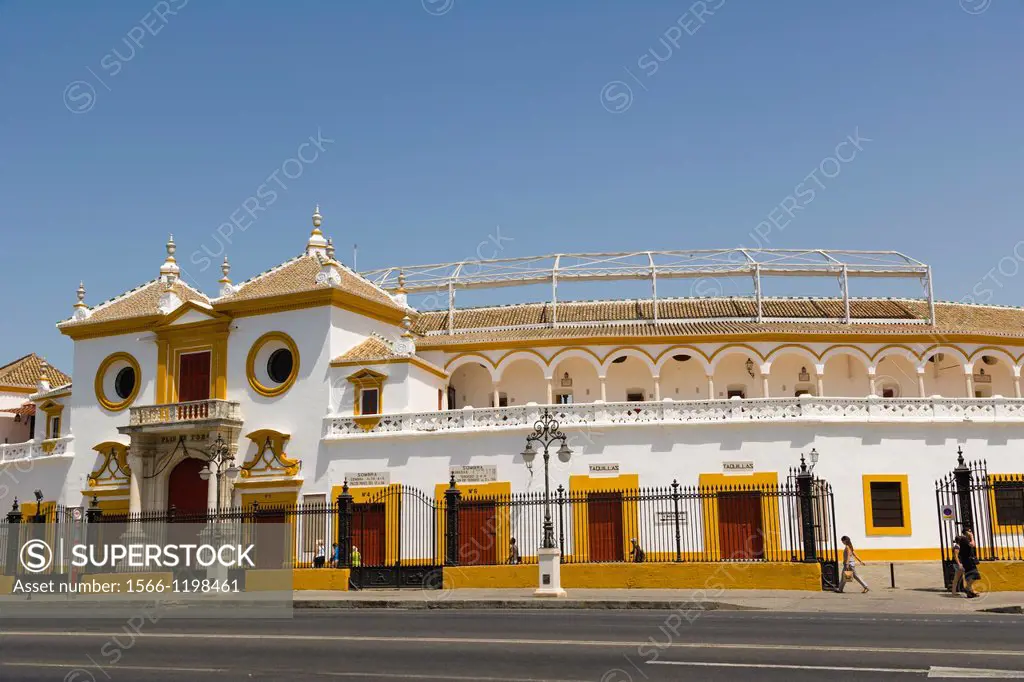 Principal entrance of Plaza de toros de la Real Maestranza de Caballeria de Sevilla, Bullfighting ring, Paseo de Cristobal Colon, El Arenal, Seville, ...