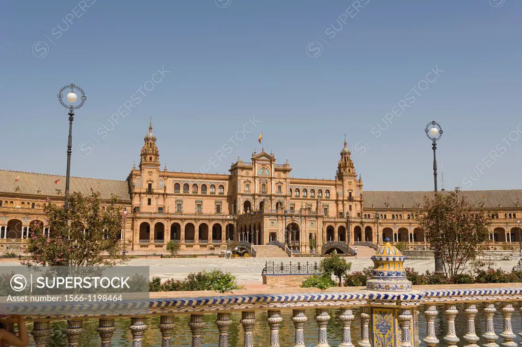Central building, The Plaza de Espana , Spain Square, The Maria Luisa Park,Parque de Maria Luisa, Seville, Sevilla, Andalusia, Spain.