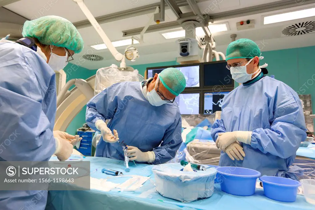 Cerebral aneurysm embolization, Interventional Neuroradiology, Radiology Department, Donostia Hospital, San Sebastian, Donostia, Gipuzkoa, Basque Coun...