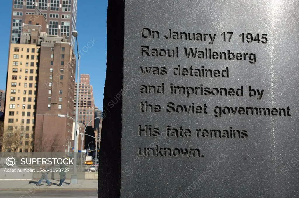 New York City, monument in memory of Swedish architect Raoul Wallenberg, United Nations Plaza, Midtown Manhattan