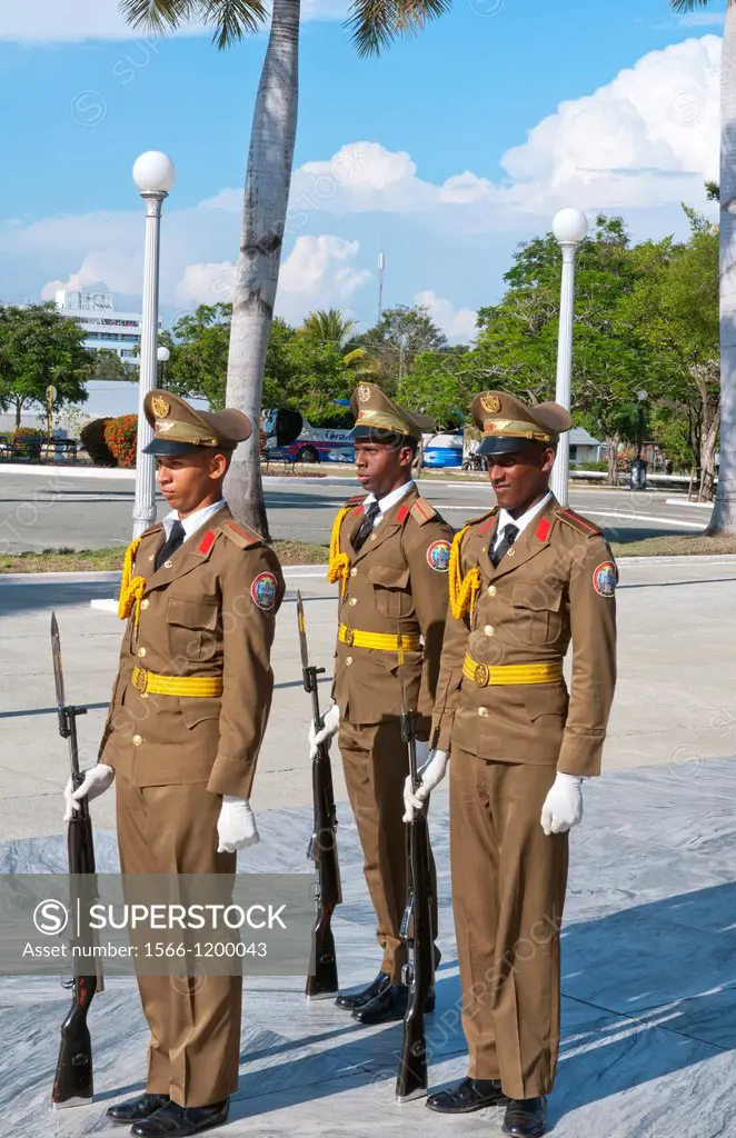 Santiago Cuba soldiers changing guard at Santa Ifigenia Cemetery and mausoleum of Jose Marti marching