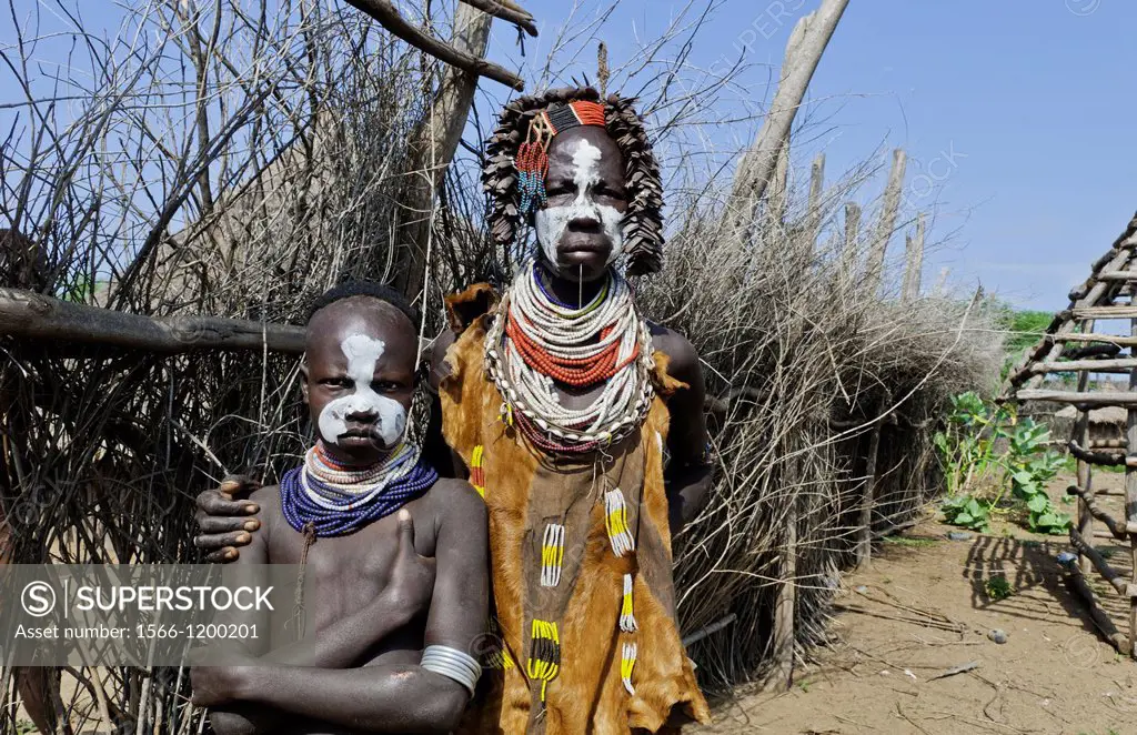 Korcho Ethiopia Africa village Lower Omo Valley Karo tribe with painted faces 25