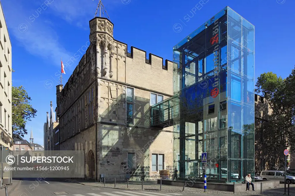 Germany, Cologne, Rhine, Rhineland, North Rhine-Westphalia, NRW, old city, festival hall Guerzenich, multipurpose hall, Gothic, glassy outdoor lift