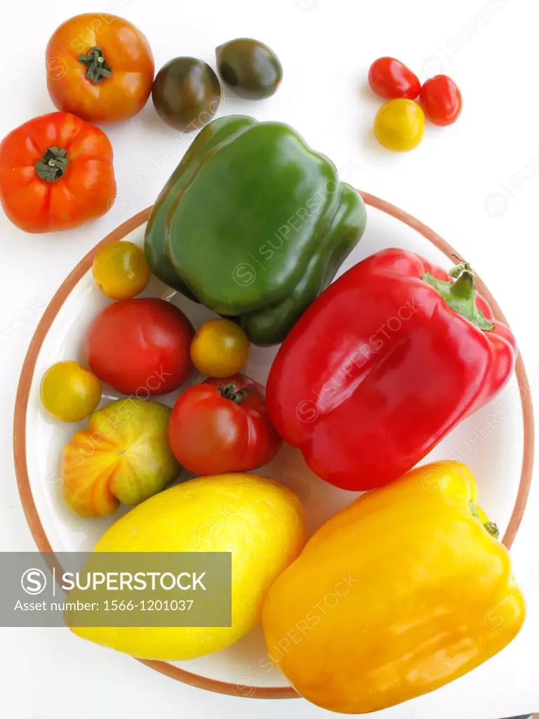 Assorted tomatoes, peppers and lemon