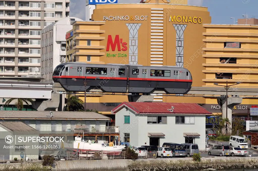 Naha, Okinawa, Japan, the Urban Monorail-Yui Rail by Lake Manko