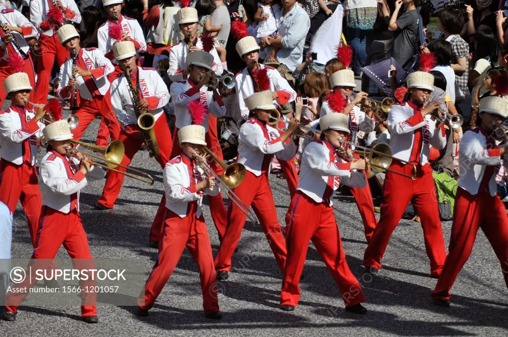 Naha, Okinawa, Japan, musical band along Kokusai-dori during the Naha Festival, October      