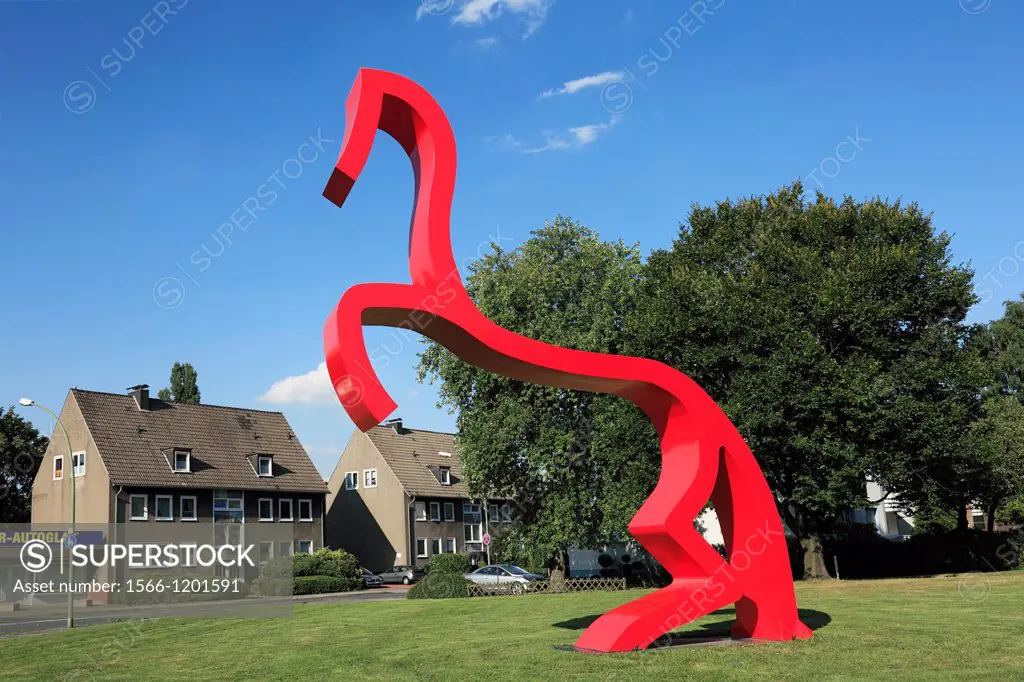 Germany, Bottrop, Ruhr area, Westphalia, North Rhine-Westphalia, NRW, ´Rotes Pferd´ by Johann Hinger, Red Horse, horse sculpture