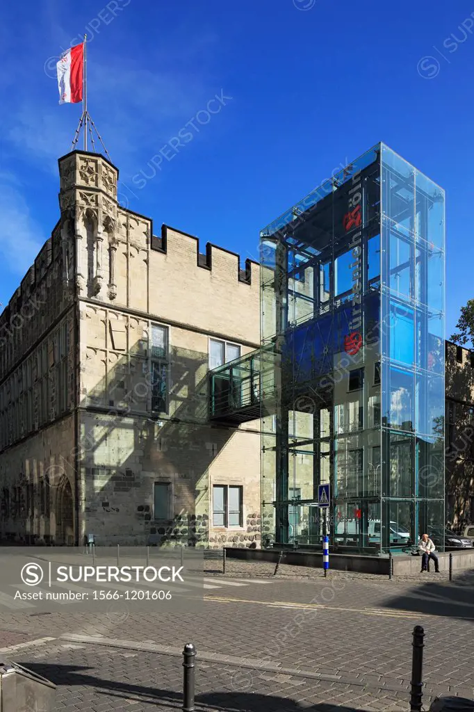 Germany, Cologne, Rhine, Rhineland, North Rhine-Westphalia, NRW, old city, festival hall Guerzenich, multipurpose hall, Gothic, glassy outdoor lift