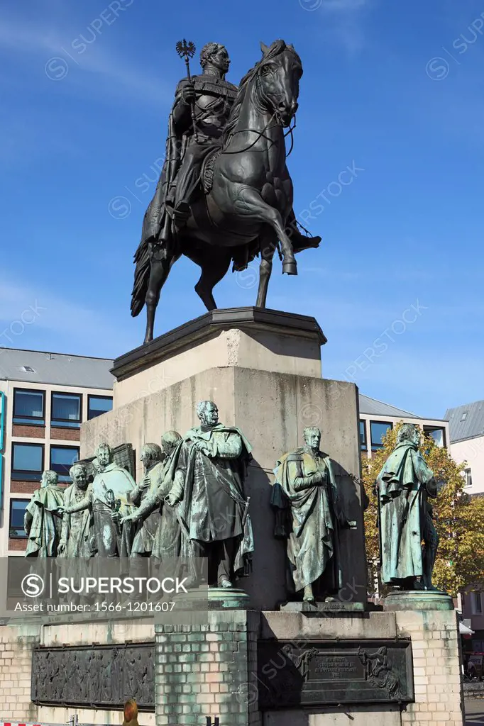 Germany, Cologne, Rhine, Rhineland, North Rhine-Westphalia, NRW, old city, Heumarkt, memorial to King Frederick William III of Prussia, equestrian sta...