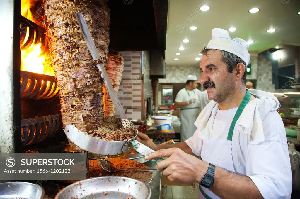 cook cuts the kebab, restaurant, trabzon, black sea, turkey, asia