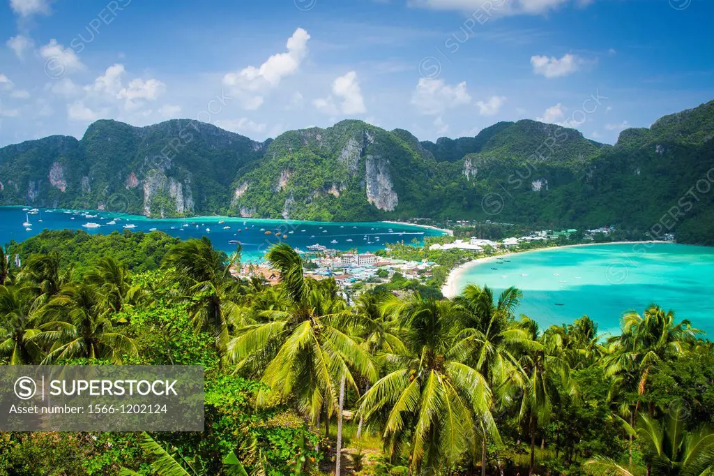 Phi Phi Don island from a viewpoint  Krabi province, Andaman Sea, Thailand