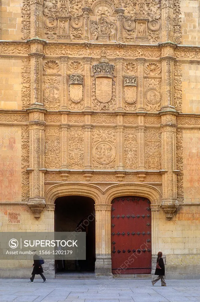 Plateresque facade of main entrance to the Escuelas Mayores or University building,Salamanca,Spain