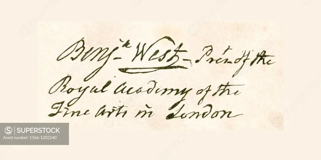 Signature of Benjamin West, 1738-1820  Anglo-American artist  From Histoire des Peintres, École Anglaise, published 1867