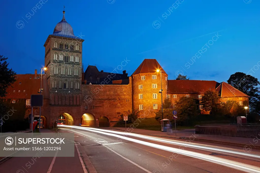 Burgtor, Castle gate in the evening, Luebeck, Schleswig-Holstein, Hamburg, Germany