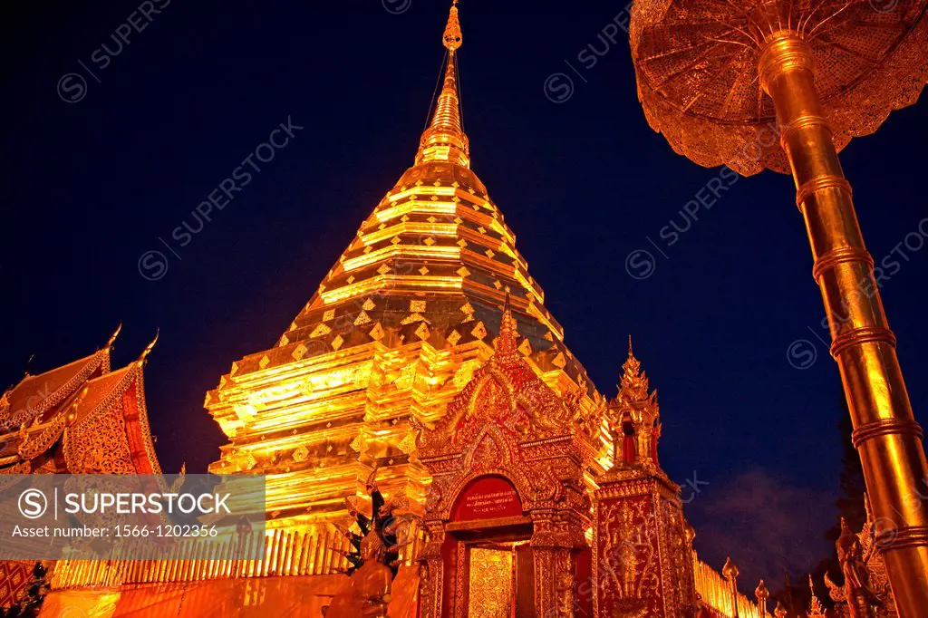The temple at Doi Suthep at nightfall, Chiang Mai, Thailand