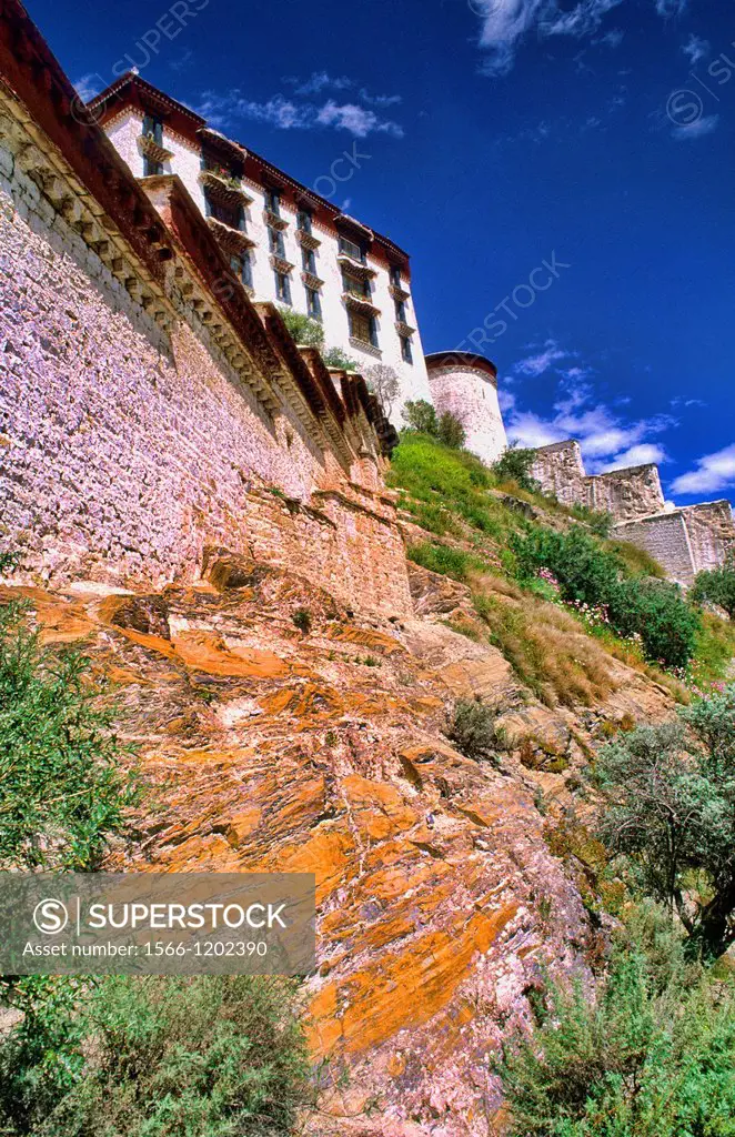 The steps of the wonderful Potala Palace the home of the Dalai Lama in capital city of Lhasa Tibet China