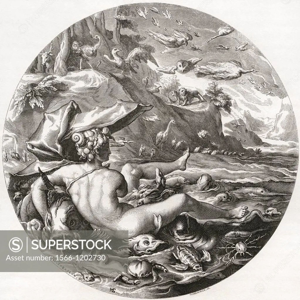 The Fifth Day, from the series The Creation of the World by Hendrick Goltzius  From Histoire des Peintres de Toutes les Écoles, École Hollandaise, pub...