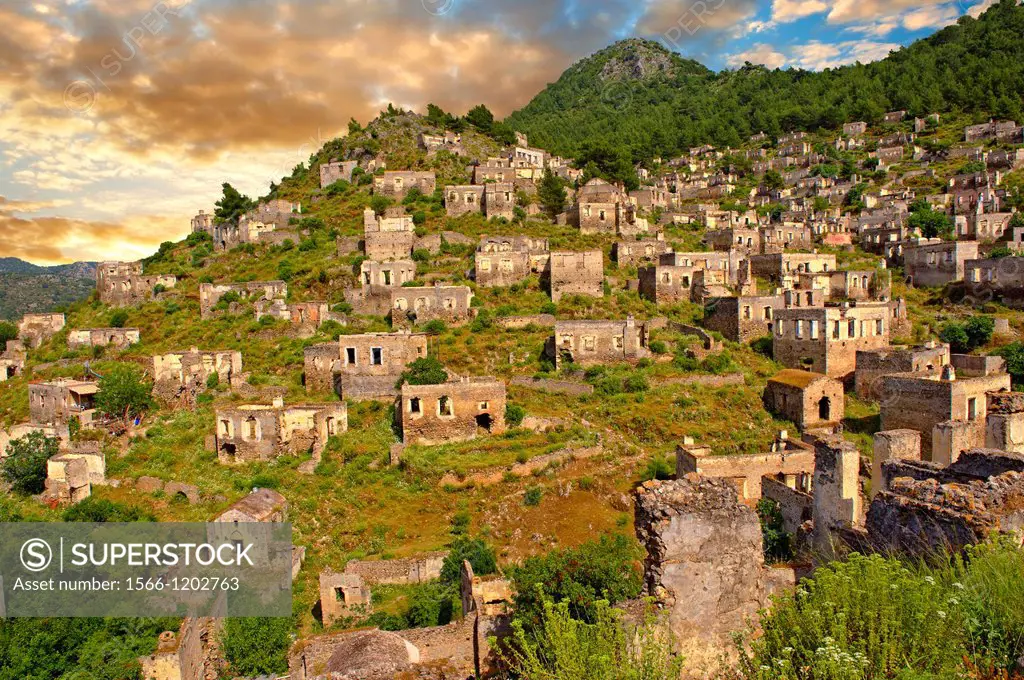 Kayaköy Kayakoy or Karmylassos, an abandoned Greek Village 8km from Fethiye in Turkey whose inhabitants left as part of a population exchange agreemen...