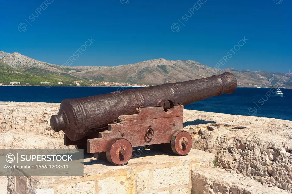 Cannon on Korcula old town walls, Croatia