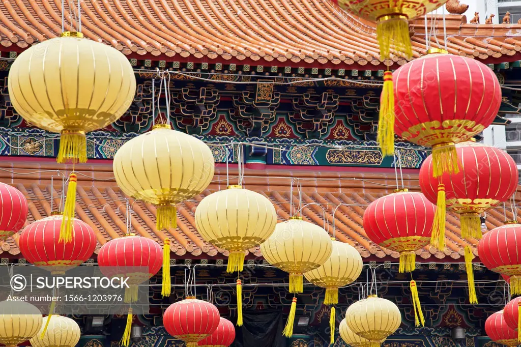 Chinese lanterns decorate Wong Tai Sin Temple  Also known as Sik Sik Yuen Wong Tai Sin Temple, is a Taoist Temple is located in Kowloon, Hong Kong, Ch...