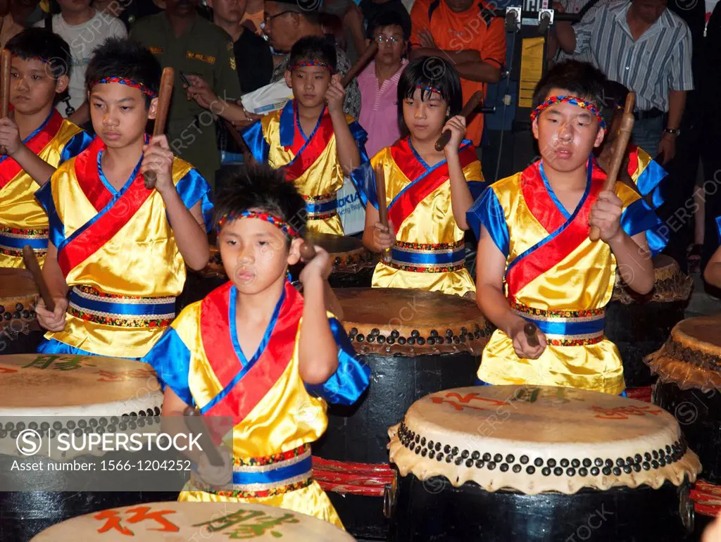 Young drummers from Penang perform at Chinese New Year in Malaysia