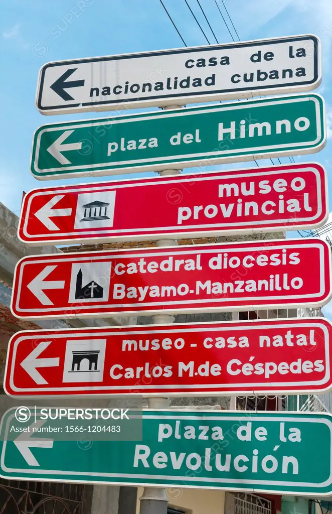 Bayamo Cuba second oldest Cuban city road sign giving directions to places to visit