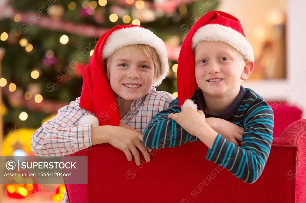 Two eight year old friends at Christmas time