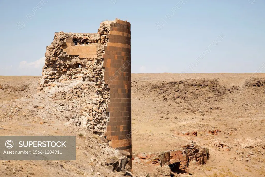 a tower of the walls, ani ruins, kars area, north-eastern anatolia, turkey, asia