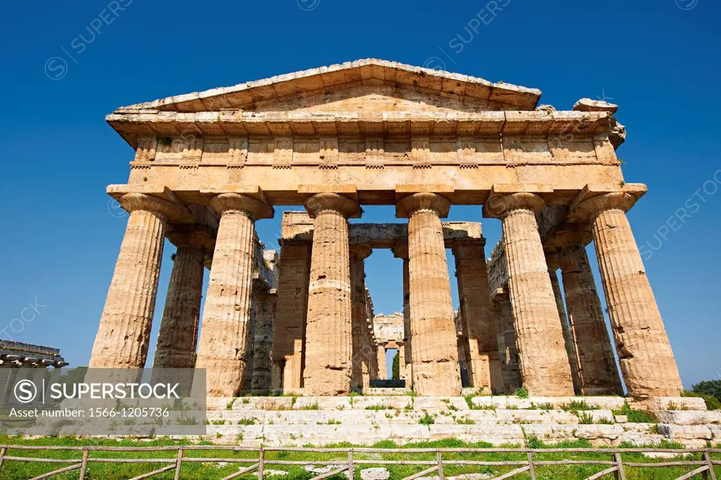 The ancient Doric Greek Temple of Hera of Paestum built in about 460-450 BC  Paestum archaeological site, Italy
