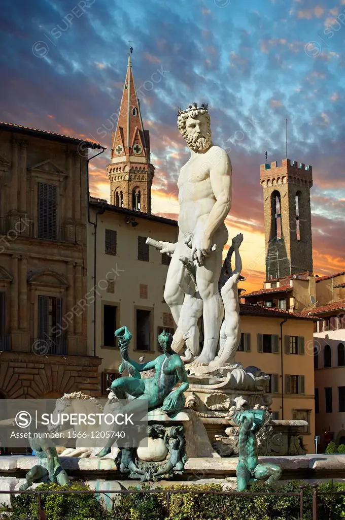 The Fountain of Neptune by Bartolomeo Ammannati 1575, Piazza della Signoria in Florence, Italy,