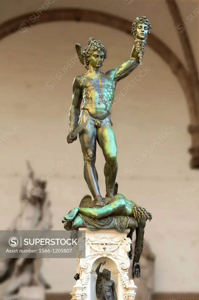 Benvenuto Cellini´s Perseus with the Head of Medusa  The Loggia dei Lanzi, also called the Loggia della Signoria, Piazza della Signoria in Florence, I...